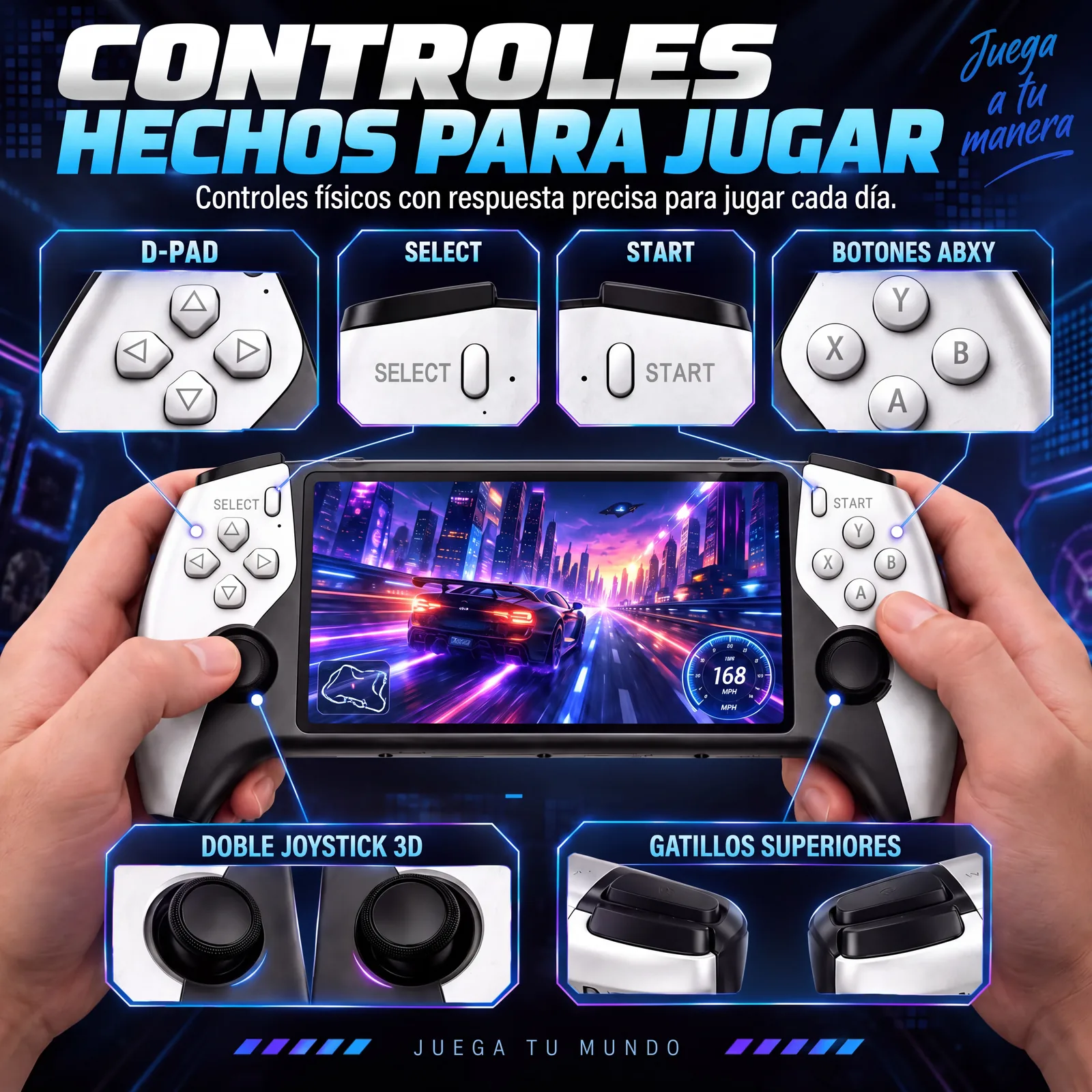 Detalle de la cruceta, los botones ABXY y los joysticks de la consola