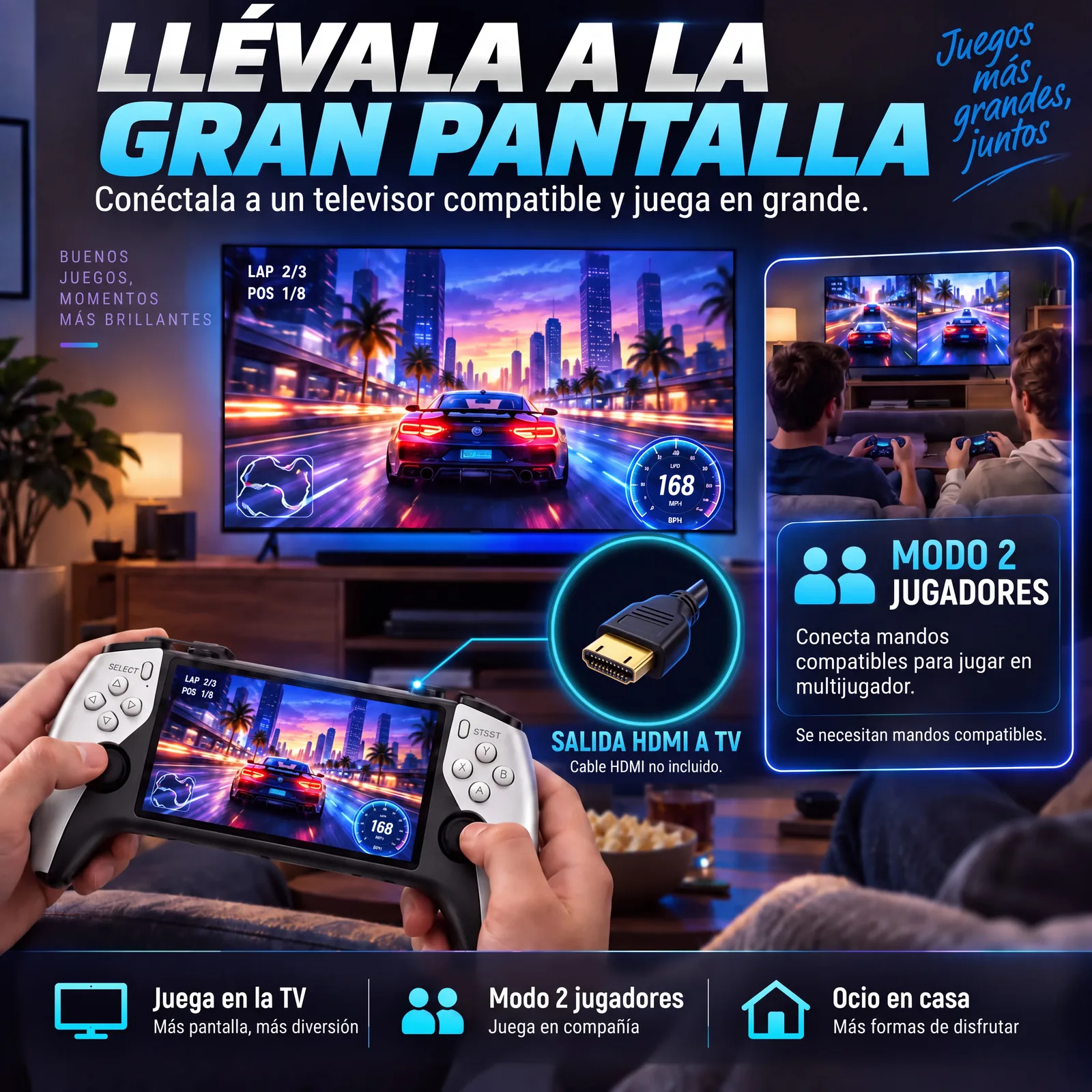 La consola conectada a una televisión por HDMI